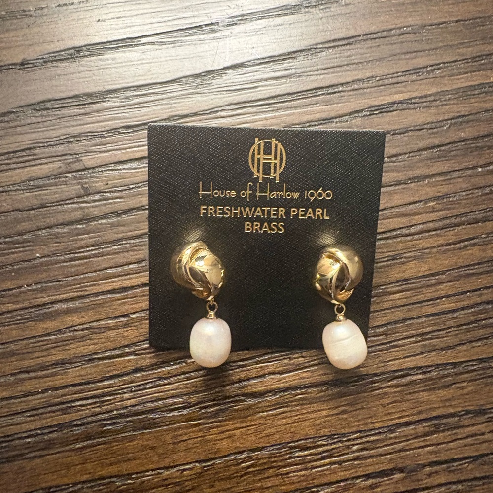 NEW House of Harlow 1960 Gold and Pearl Earrings